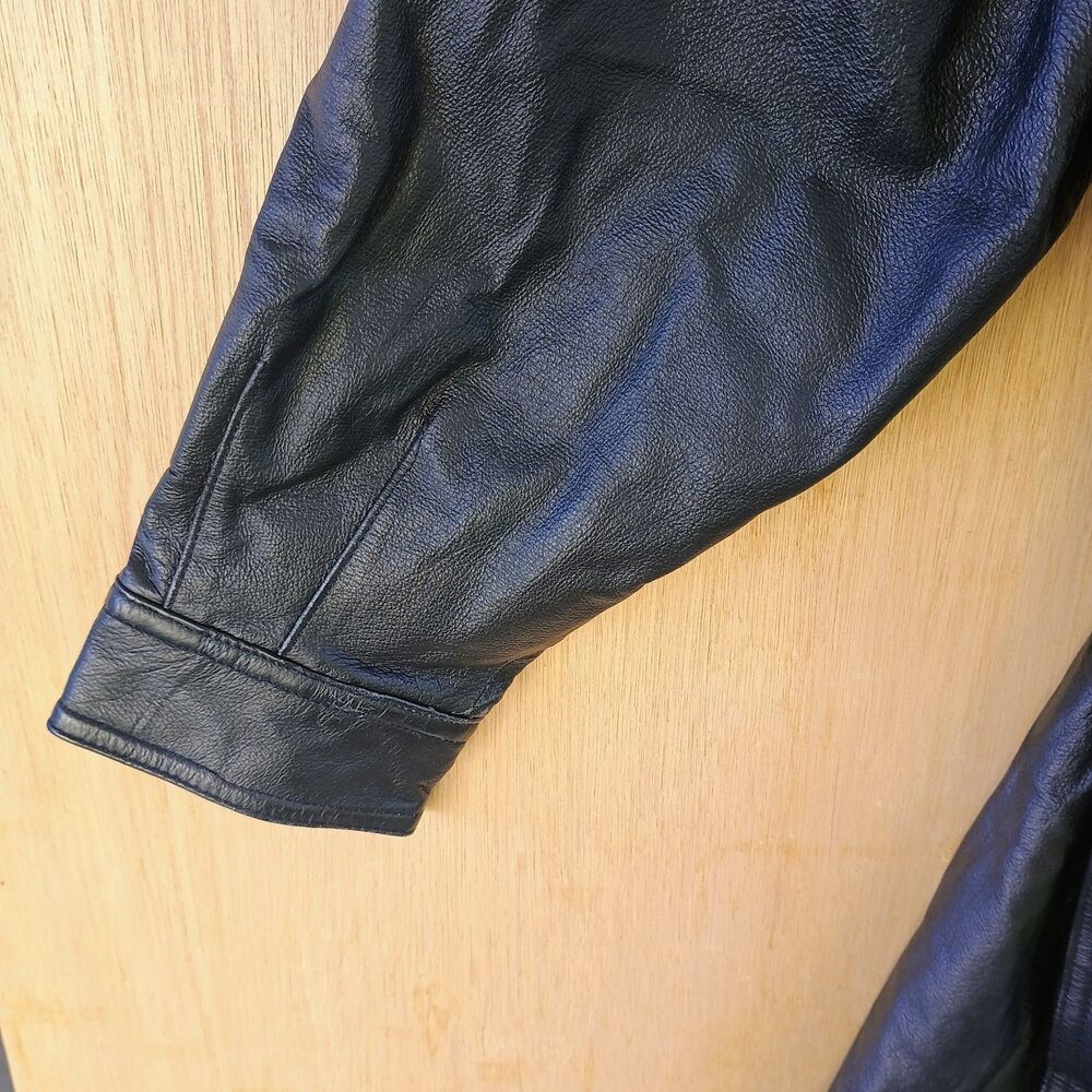 Genuine Leather Hooded Jacket Vintage Real Leather Parka Coat Drawstring Waist M - Picture 3 of 16